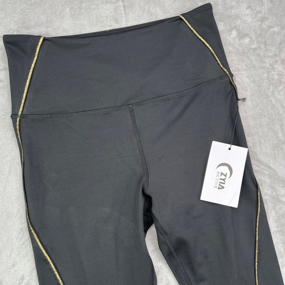 Zyia Light N Tight Leggings Women 6-8 Black Gold Reflective Hi- Rise 7/8 24" New - Picture 3 of 10